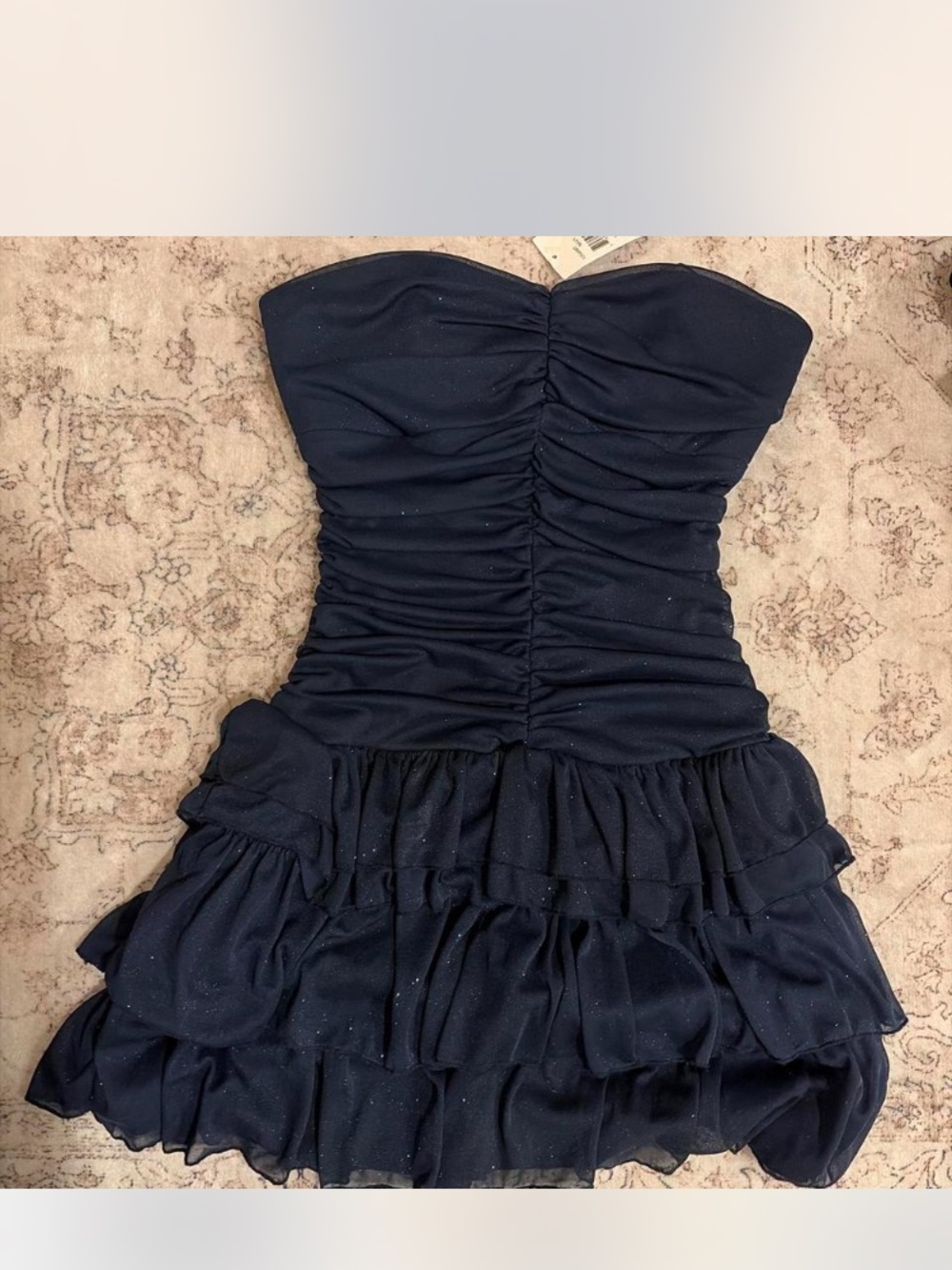 Strapless Navy Ruffled Party Dress